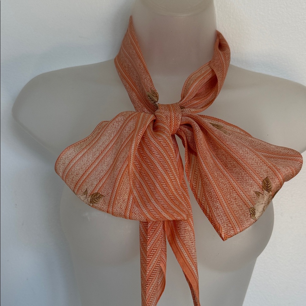 Retro Boho Peach Striped Floral Scarf Oblong Diamond Point